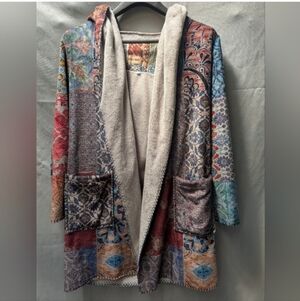 JOHNNY WAS 😍Multicolor Patchwork Hooded Cardigan Coat Kimono Sweater Size S
